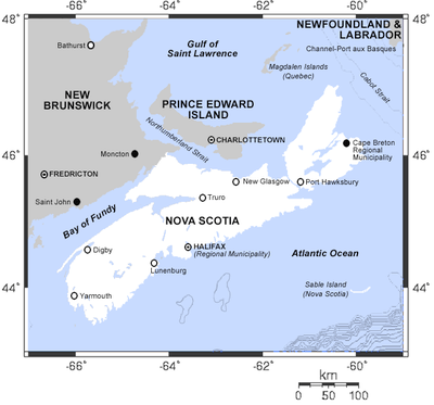 Map of present day Nova Scotia