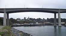 photo of the Noyo Bridge which carries Highway 1 above the Noyo River and the Noyo Harbor