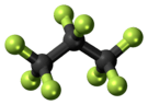 Ball-and-stick model of octafluoropropane