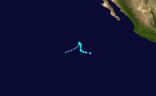 An image of the track of a short-lived and erratic tropical storm.