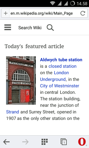 Browser window displaying the Wikipedia main page