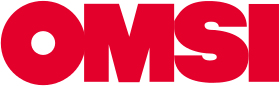 The words "OMSI" in large font. The letters are all in red.