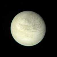 Europa as seen from Voyager 1 at a distance of 2.8 million km.