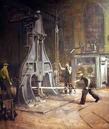 Steam Hammer from Panteg Steel Works, c.1950. Oil on canvas.