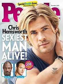 A photograph of Chris Hemsworth with the title "Chris Hemsworth - Sexiest man Alive!". In the background, the logo of People magazine can be seen.