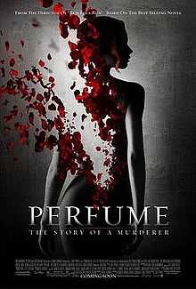 The film's poster is dominated by the dark silhouette of a naked woman standing against a brightly lit black background with her back facing towards the camera. The top left quarter of her back, from her lower back to her left shoulder, has been digitally altered to deteriorate gradually into a bevy of bright red rose petals.