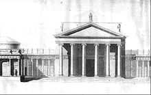 A neoclassical portico flanked by wings
