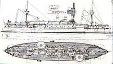 Drawing of the Maine showing its echeloned turret placement