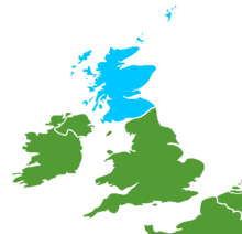 A map of the United Kingdom area, with Scotland colored