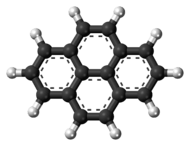 Ball-and-stick model of the pyrene molecule