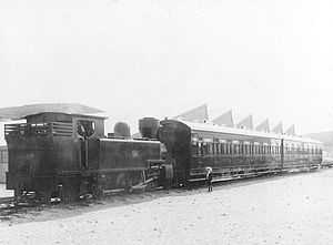 Q139 with a train of new suburban carriages at Rocky Bay (North Fremantle), 1905.