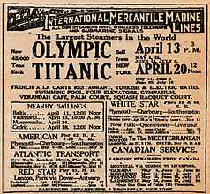 Display ad for Titanic's first but never made sailing from New York on April 20, 1912