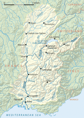 Drainage basin of the Rhône.