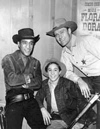 Sammy Davis, Jr., Johnny Crawford and Chuck Connors in Western costume