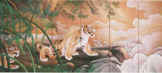Ryūko-zu Byōbu by Hashimoto Gahō(Part of the tiger).jpg