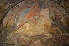 Fresco of a tauroctony depicting Mithra slaying a white bull