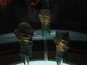 Sanxingdui bronze heads with gold foil masks