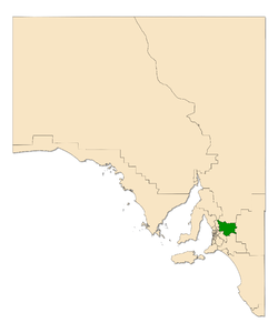 Map of South Australia with electoral district of Schubert highlighted