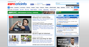 Main page of ESPNcricinfo