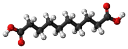 Ball-and-stick model of the sebacic acid molecule