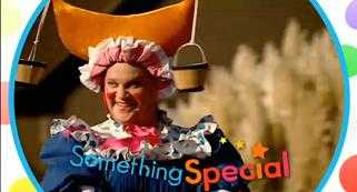 The show's title "Something Special" superimposed over an image of one of the show's characters, Aunt Sookie (played by Justin Fletcher