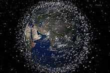 Earth from space, with space debris enhanced