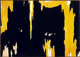 An abstract painting in yellow and black.