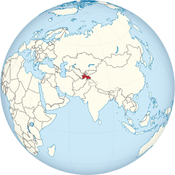 Location of  Tajikistan  (red)in the region Central Asia  (light yellow)