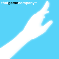 a white silhouette of an outstretched arm and hand on a light blue background, with "thatgamecompany" above it.