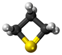 Ball-and-stick model of the thietane molecule