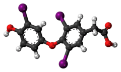 Ball-and-stick model of the tiratricol molecule