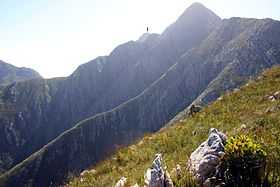 Ridge leading to Formosa Peak (marked) in the Tsitsikamma Mountains, South Africa