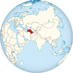 Location of  Turkmenistan  (red)in the region Central Asia  (light yellow)