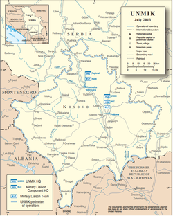Kosovo – the area encompassed by the black dashed line – as delineated by UN Security Council Resolution 1244.