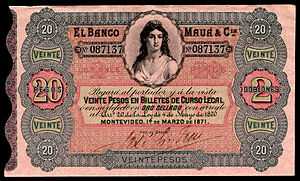 20 peso Uruguay banknote from 1871