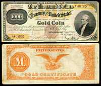 $1,000 Gold Certificate, Series 1882, Fr.1218a, depicting Alexander Hamilton