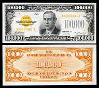 $100,000 Gold Certificate, Series 1934, Fr.2413, depicting Woodrow Wilson.
