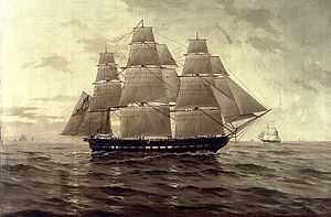 A ship with all sails set and full of wind