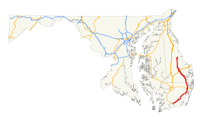 A map of Maryland and Delaware with US 113 highlighted.