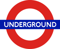 The word "UNDERGROUND" in white letters superimposed on a blue rectangle superimposed on the red circumference of a circle on a clear background