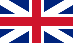 Red cross with white border over a white saltire and dark blue background.