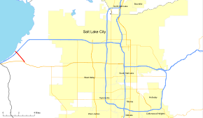 A red line represents SR-202 intersecting a blue line in the top which indicates I-80, and a yellow line in the middle indicates SR-201.