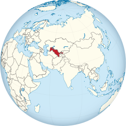 Location of  Uzbekistan  (red)in the region Central Asia  (light yellow)