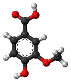 Ball-and-stick model of the vanillic acid molecule