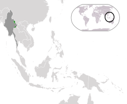 Projection showing Wa in green and Burma in dark grey