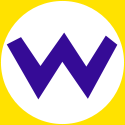 A purple W in white surrounded in a circle by yellow
