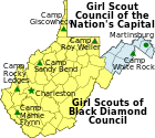 Map of West Virginia with counties showing the different Girl Scout Councils