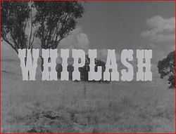 Title Whiplash superimposed over a stagecoach in the Australian bush