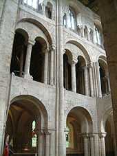 Interior view of Norman arcading in three tiers
