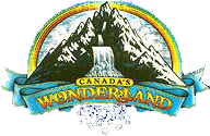 An illustration of a mountain and rainbow, and the words Canada's Wonderland.